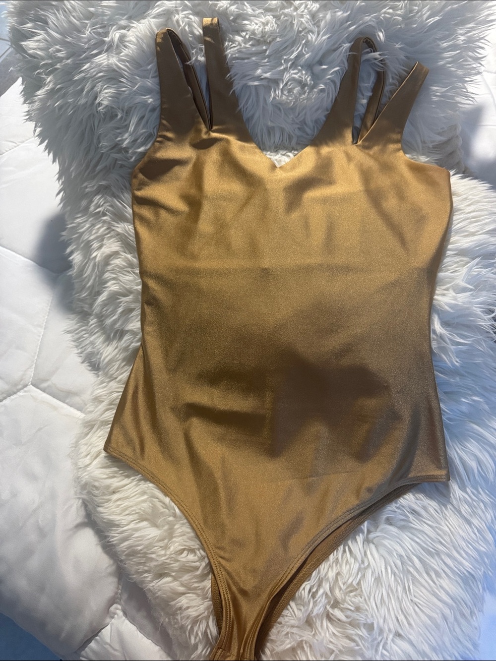 Bar III Metallic Bronze Brown V-Neck Bodysuit